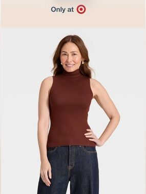 Sleeveless Mock Neck Top - Brown NWT
